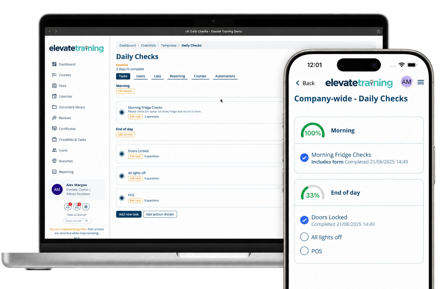 Elevate daily checklist shown on a laptop and phone